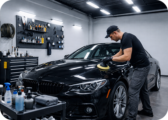Rotary tool polishing car surface